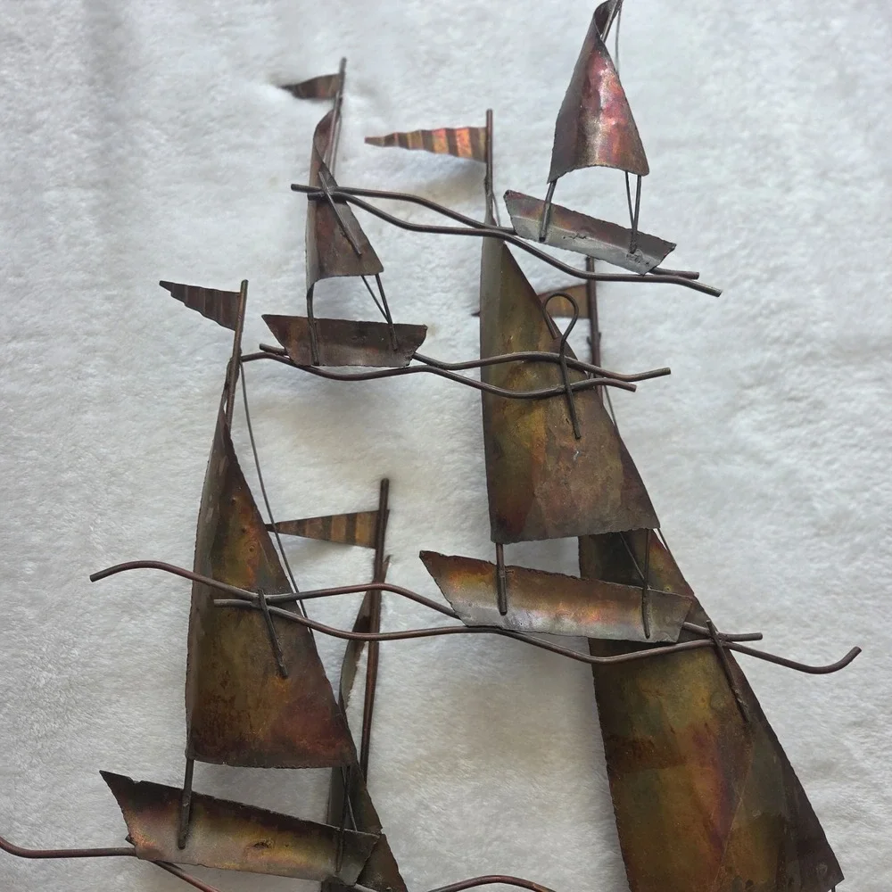 Vintage Torch Cut Metal Sailboat WallArt Jere Style Nautical Coastal Cottagecore